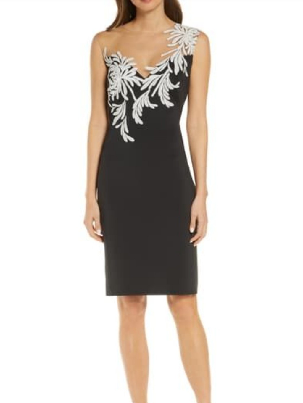 Vintage Tadaschi Shoji Sheath Dress With White Floral Applique